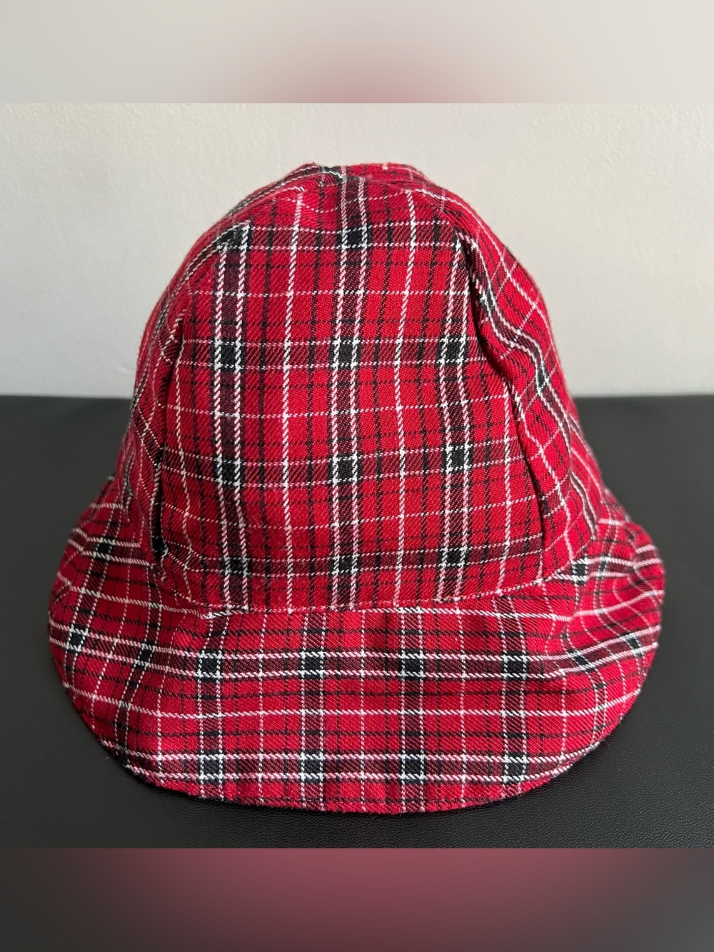 Kid’s Red Tartan Plaid & Black Corduroy Bucket Hat Child’s Cap